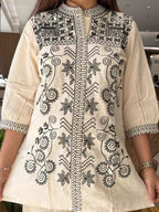 Pure Cotton Full Embroidery Coordset With Pockets In Bottom In White Colour