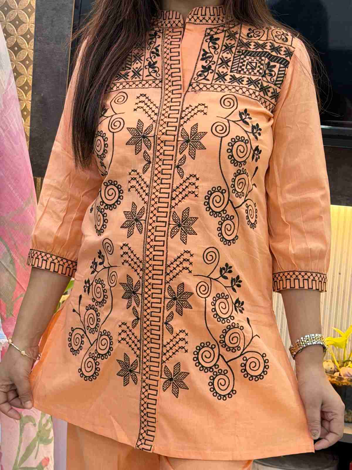 Pure Cotton Full Embroidery Coordset With Pockets In Bottom