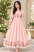 pure-cotton-hand-painted-floral-tulip-long-dress-with-lining-peach-colour-1