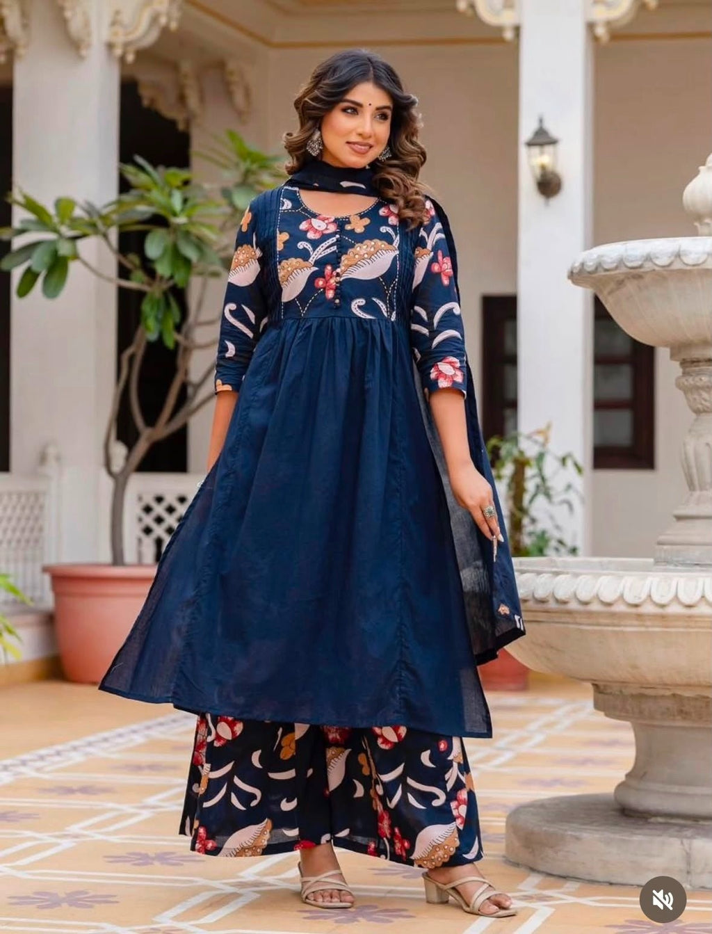 Pure cotton Kalam kari suit with plazzo