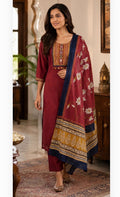 Pure cotton suit set with  real Mirror on yoke with floral dupatta