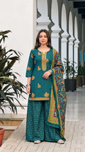 Pure cotton teal green short kurta with skirt and dupatta