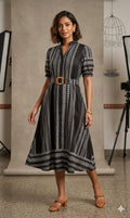 Pure Cotton Tunic Stripes Pattern With Adjustable Belt in Black