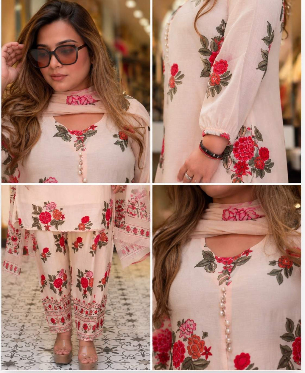 Pure crepe floral farsi suit set with floral Dupatta