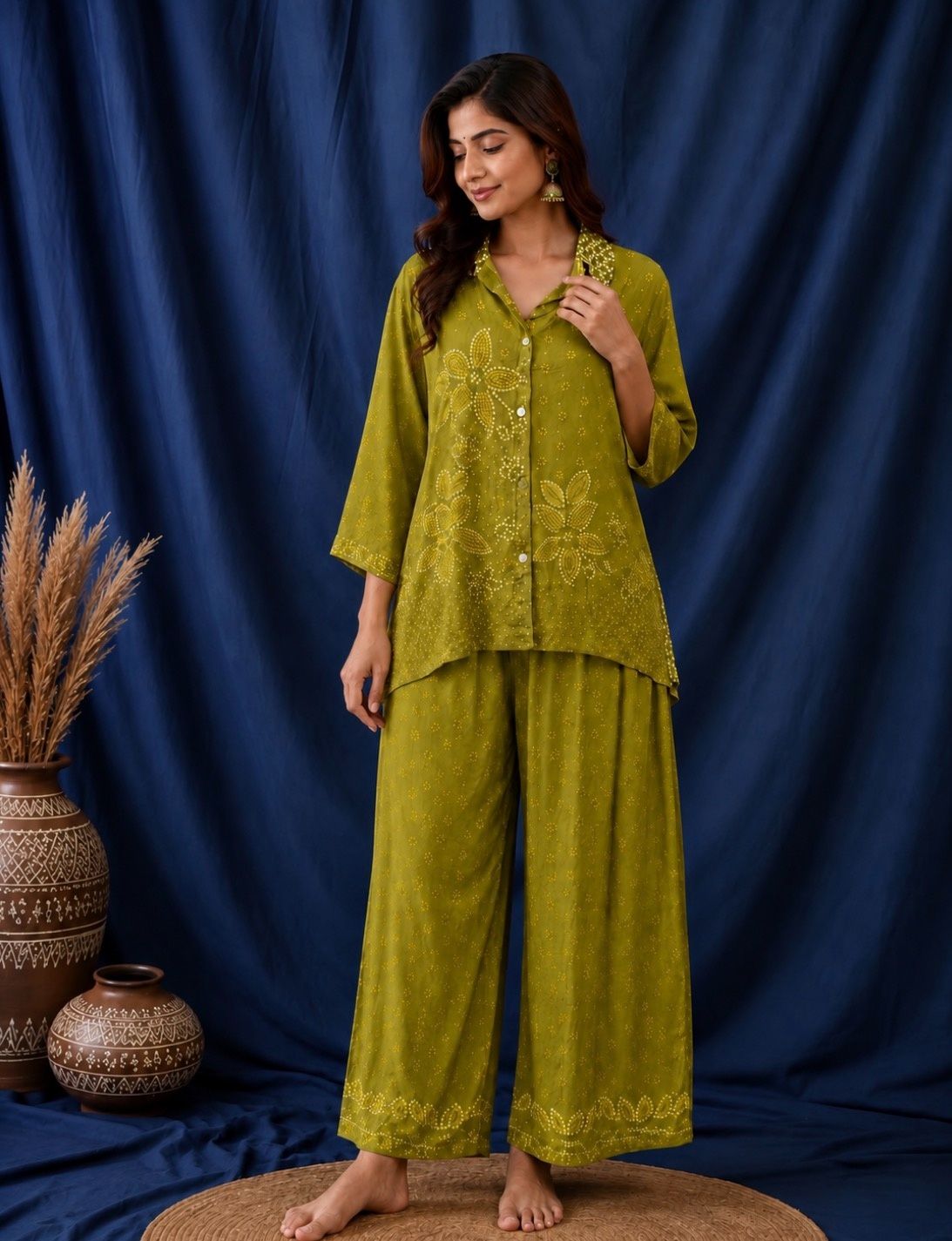 Pure crepe olive green coordset