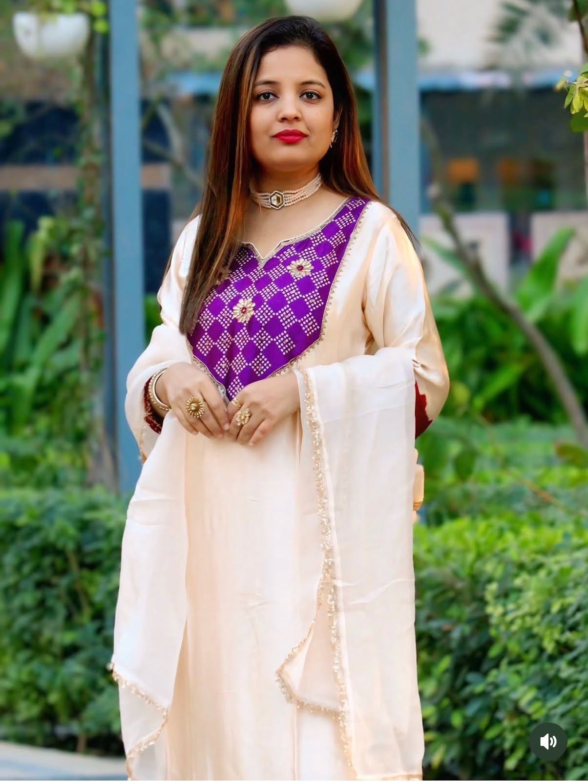 Pure Muslin suit with bandhani print on yoke
