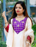 Pure Muslin suit with bandhani print on yoke