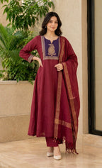 Purple and Maroon Mul Chanderi with lining and zari work