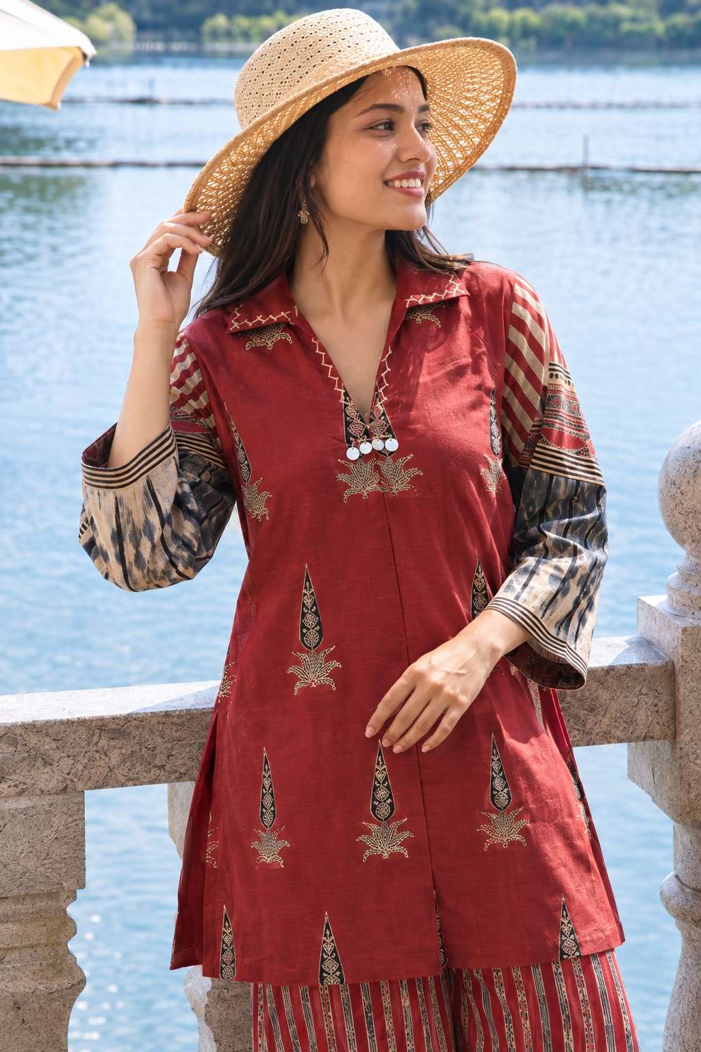 Red cotton ajrak print coordset