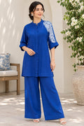 Royal Blue Pure Muslin shibori print coordset with lining