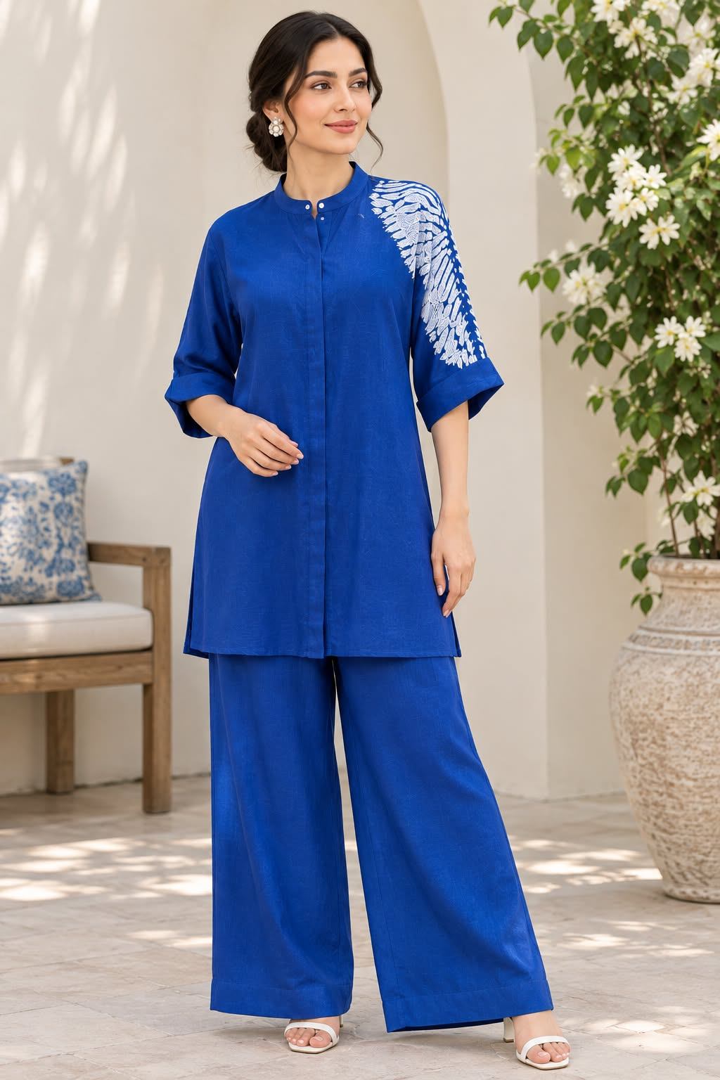 Royal Blue Pure Muslin shibori print coordset with lining