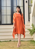 Pure muslin tie and dye shrug dress in Rust