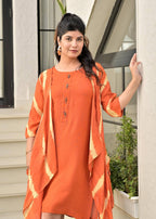 Pure muslin tie and dye shrug dress in Rust