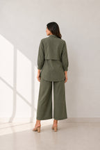 Saga Green coordset  Cotton flex Coordset embroidered floral sleeves with scalloped  nevkline and fluid silhouette