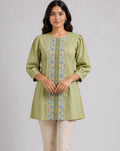 Saga Green Floral Embroidered top in viscose flex
