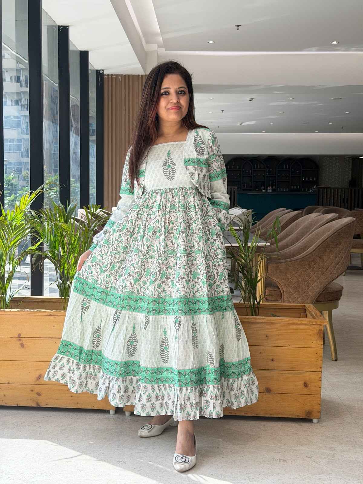 Shrug Style Cotton Dress With Full Flair With Pockets