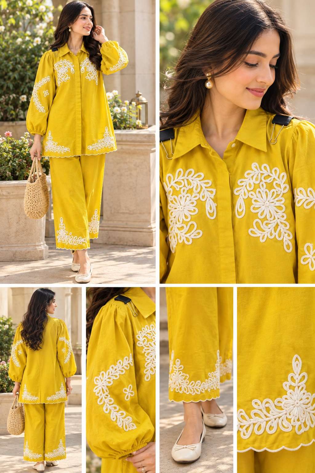 Sunny yellow cotton embroidered coordset
