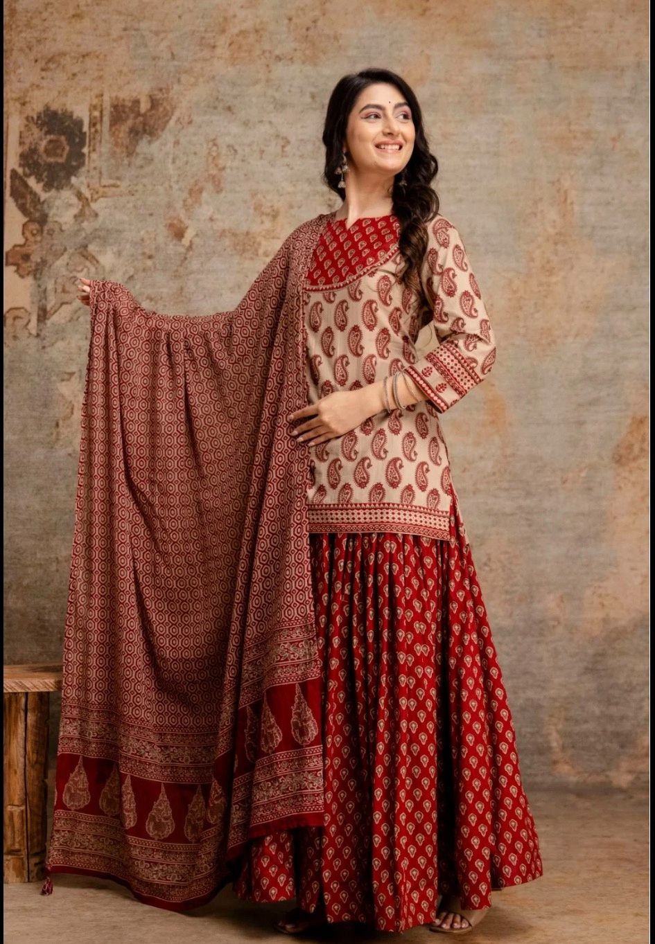 Super Preety pure Cotton skirt set with top and cotton dupatta