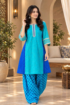 Turquoise kota doria pant set with seperate inner along with farsi salwaar