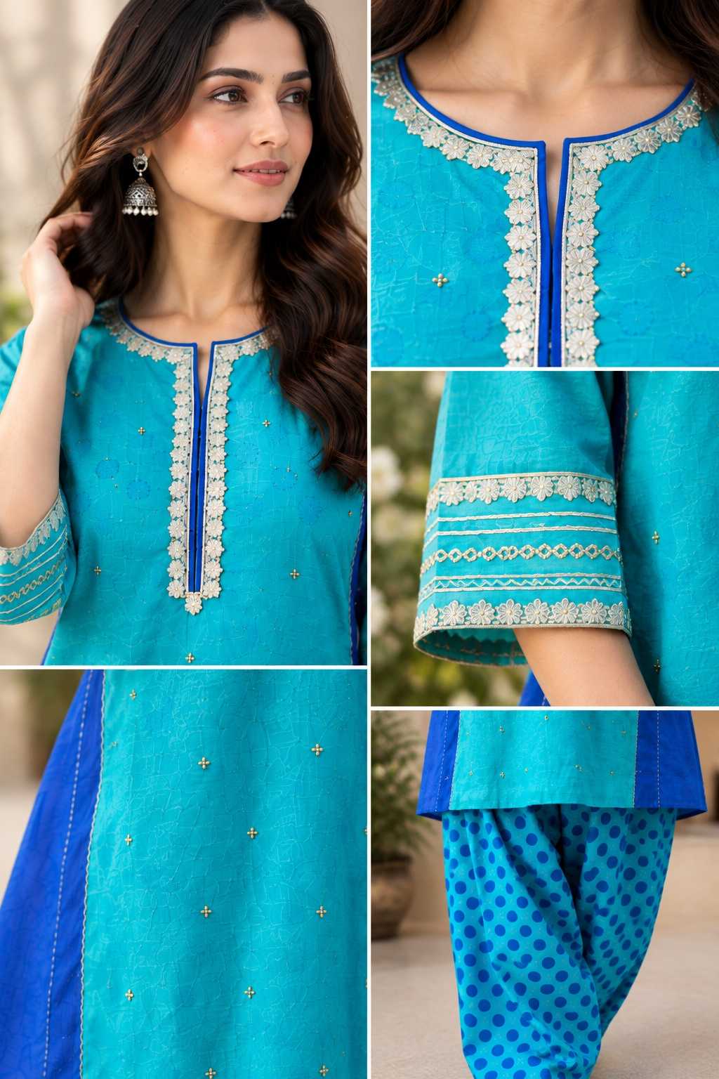 Turquoise kota doria pant set with seperate inner along with farsi salwaar