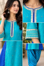 Turquoise kota doria pant set with seperate inner along with farsi salwaar
