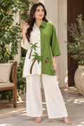 Two tone button down palm tree applique work coordset